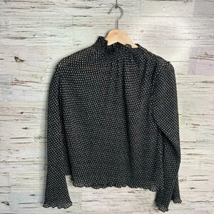 The fifth label polka dot sheer long sleeve blouse  black white size small